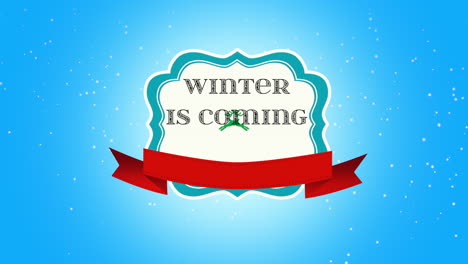 animated closeup winter is coming fly white snowflakes and deers on snow background with with retro banner