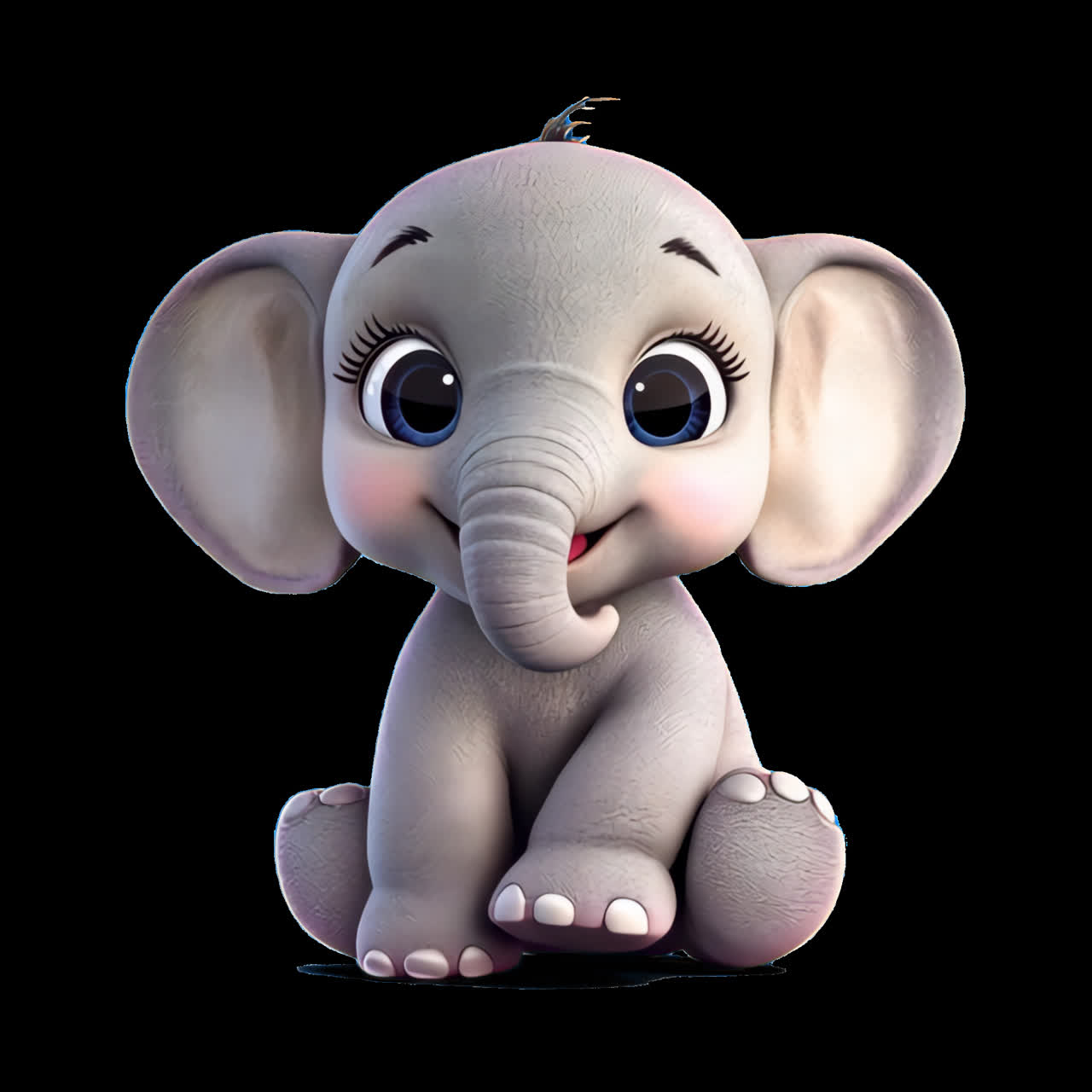 Adorable cartoon baby elephant illustration animation isolated asset, transparent 4K video, alpha