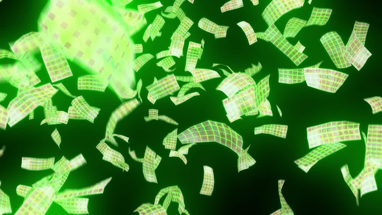 dinero neón 80s marco de alambre cayendo yuan arcade ganar moneda china hacer que llueva 4k