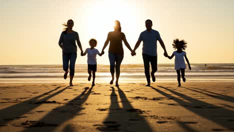 a joyful family bonding at sunset: a heartwarming scene of togetherness and laughter by the beach, capturing cherished moments of connection and fun
