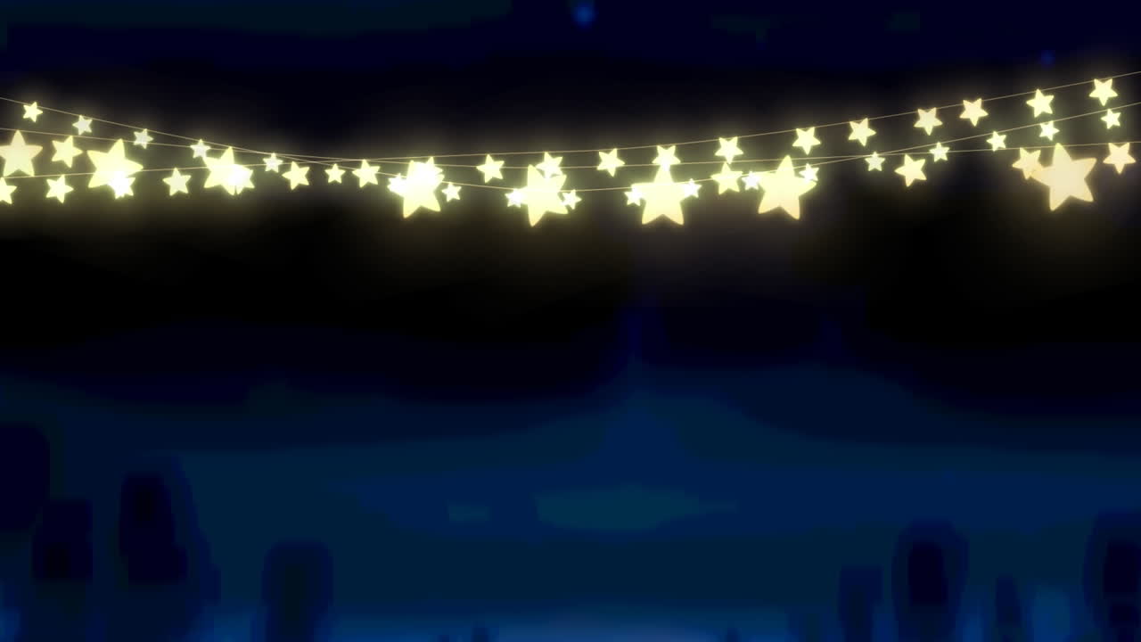Animation of glowing fairy lights over black background