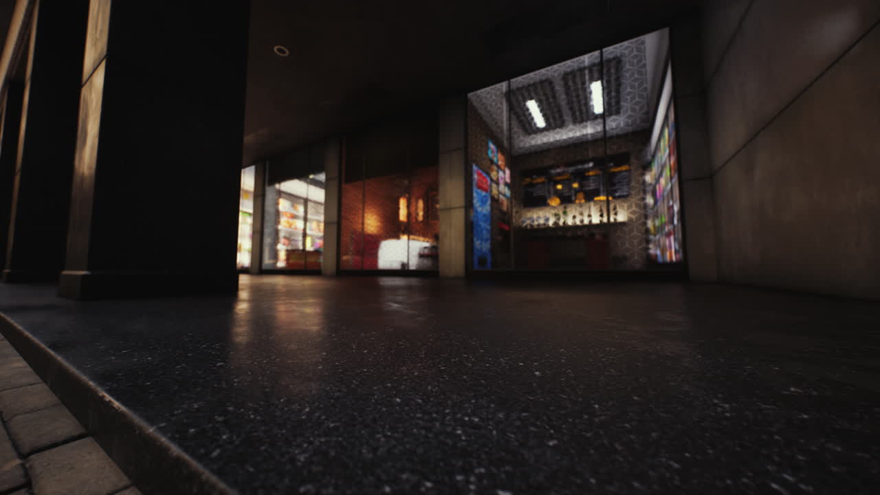 현대 도시 상점 앞의 야간 풍경