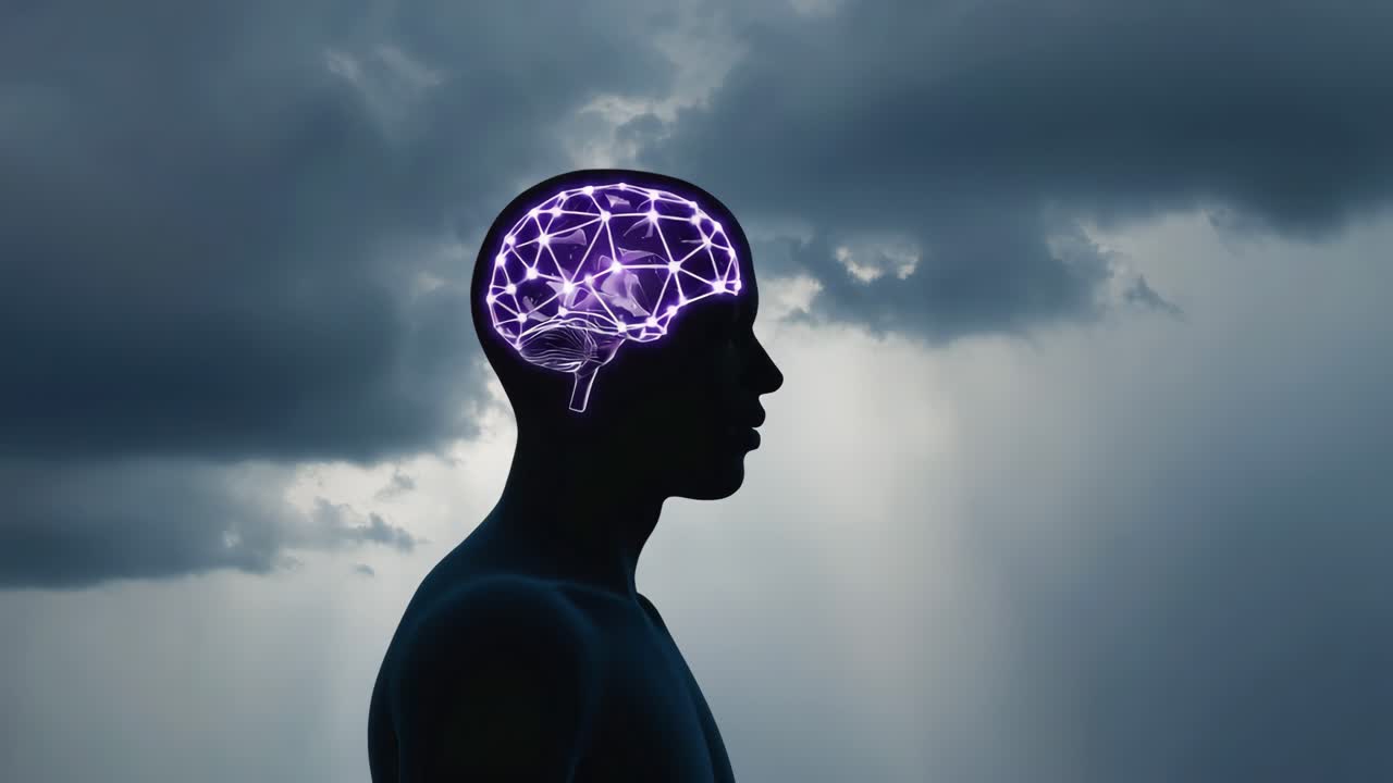 Human Brain Silhouette with Abstract Design