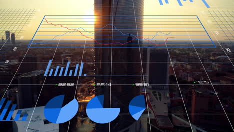 animación del procesamiento de datos sobre el paisaje urbano