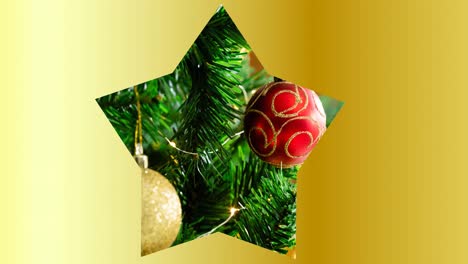 animación de marco en forma de estrella con árbol de navidad en el fondo