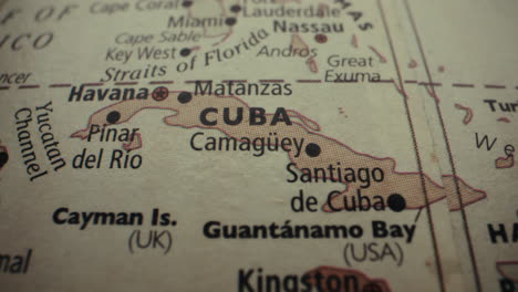 close-up of a world map, focusing on cuba