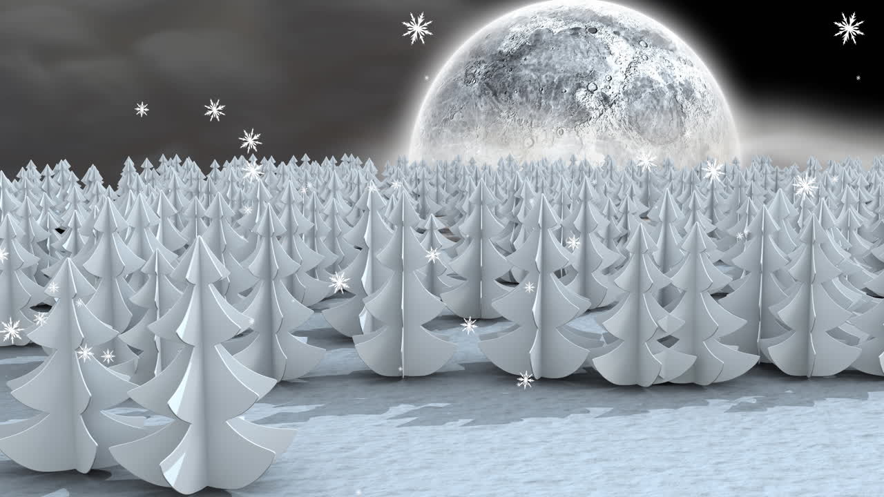 겨울 풍경 위에 내리는 눈의 애니메이션