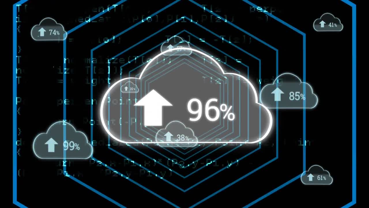 Upload progress clouds with hexagon and program codes