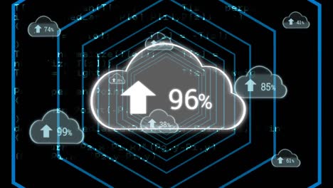 subir nubes de progreso con códigos de hexágono y programa
