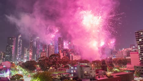 spectacular fireworks display over melbourne skyline at night