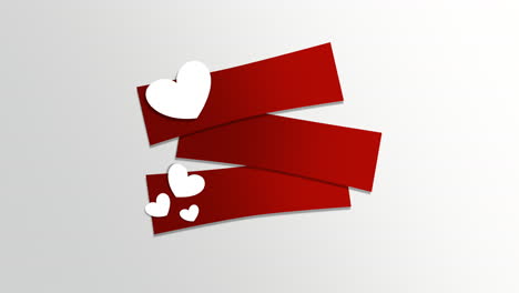 animated closeup romantic red hearts and ribbons on white valentines day background