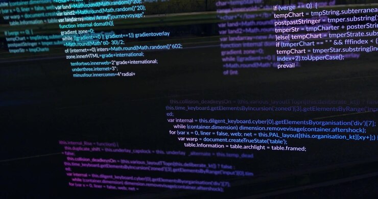 Source code blocks scrolling and settling after red streak sweeping across center, revealing syntax
