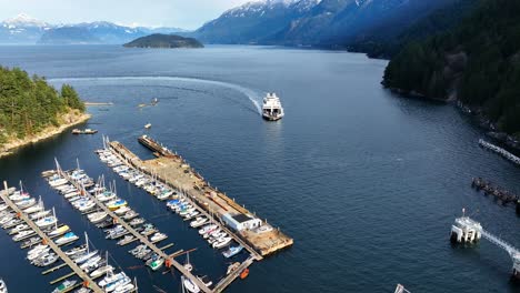 Passenger-Ferry-Approaching-Terminal-On-Horseshoe-Bay-In-Vancouver,-Canada