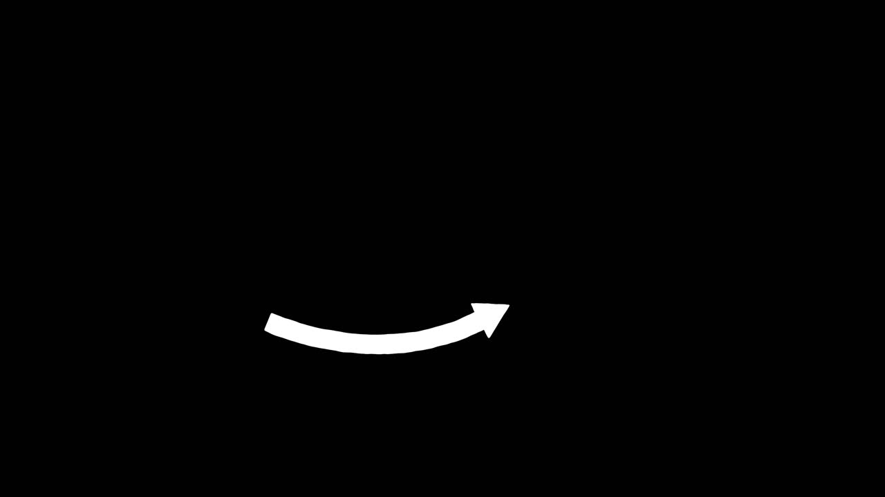 White curved arrow smoothly rotates upward on black background, minimal style, seamless looping animation
