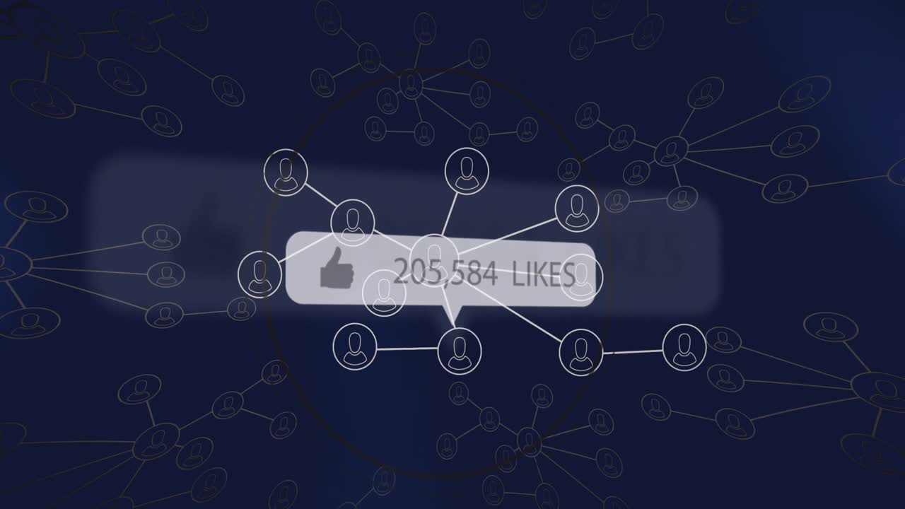 어두운 배경에서 연결 네트워크 및 소셜 미디어 데이터 처리의 애니메이션