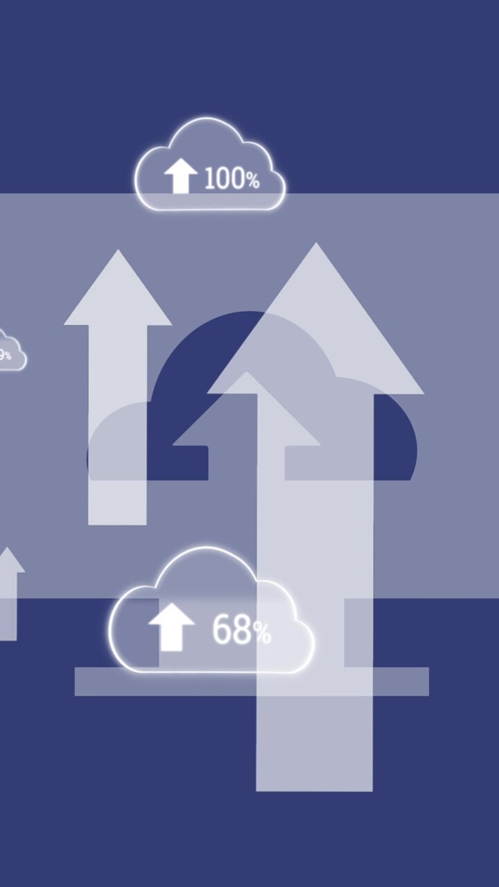 Animation of arrows and clouds over computer