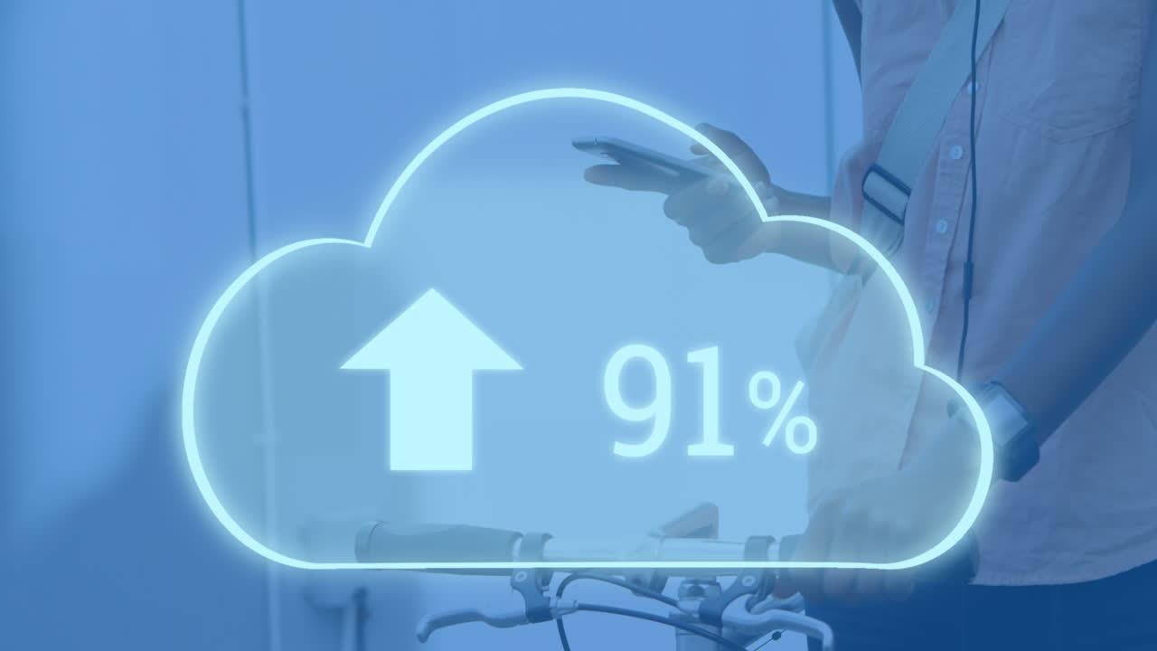 스마트 폰을 사용하는 사람보다 증가하는 비율로 디지털 클라우드의 애니메이션