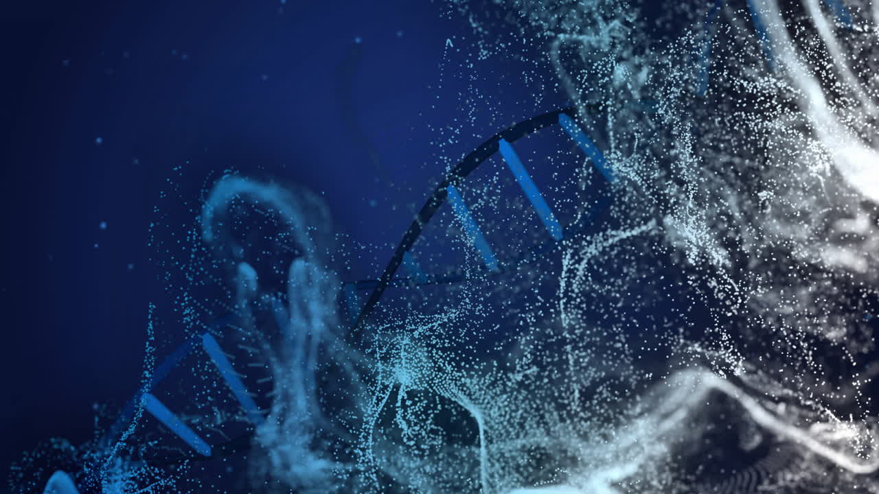 DNA strand and molecular structure animation over blue background