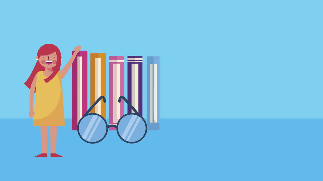 niña estudiante con libros animación de personajes