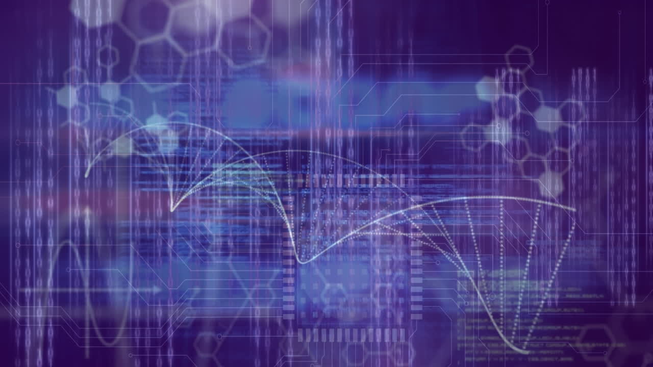 animación del procesamiento de datos sobre la cadena de adn