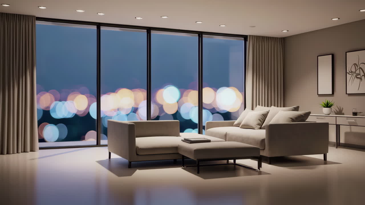 Modern Apartment Living Room at Night