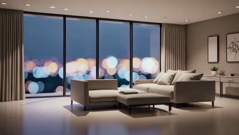 modern apartment living room at night