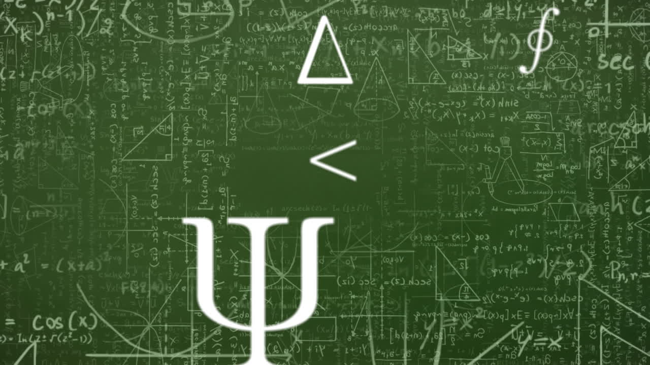 símbolos animados y ecuaciones flotan en verde para el concepto de educación.