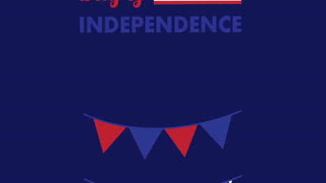 animation of red, white and blue american flag colours with independence text