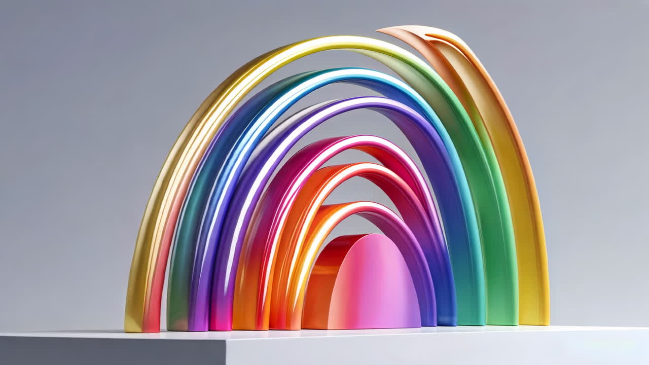 Vibrant Abstract Rainbow Arches Sculpture