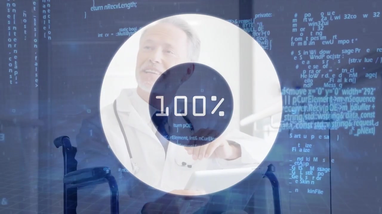 Percentuale in aumento ed elaborazione dati sovrapposte a un medico maschio anziano caucasico che usa un tablet digitale.