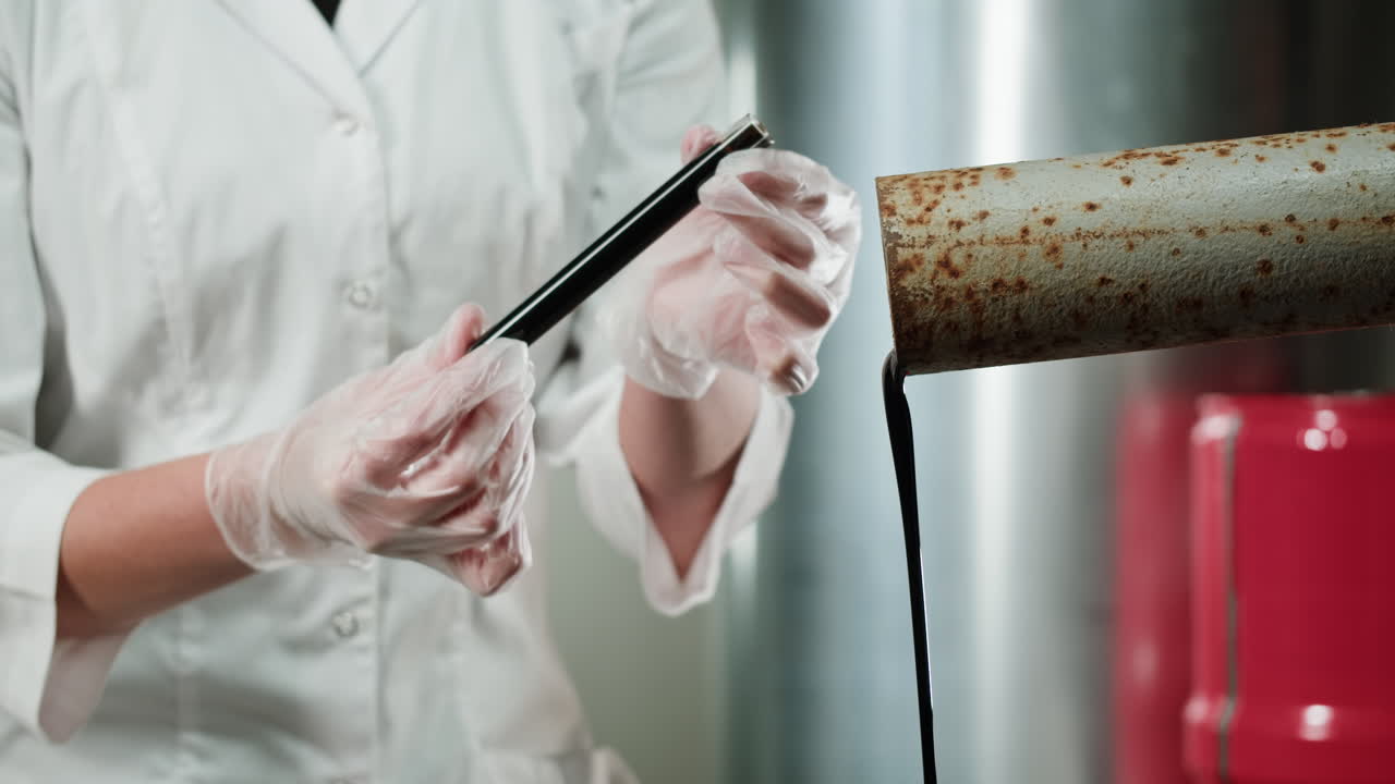 Scientist Analyzing Oil Sample in a Laboratory Setting