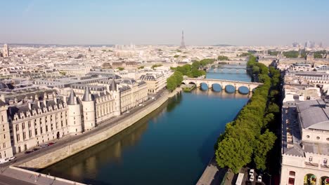 aerial view of the conciergerie and the seine river in paris