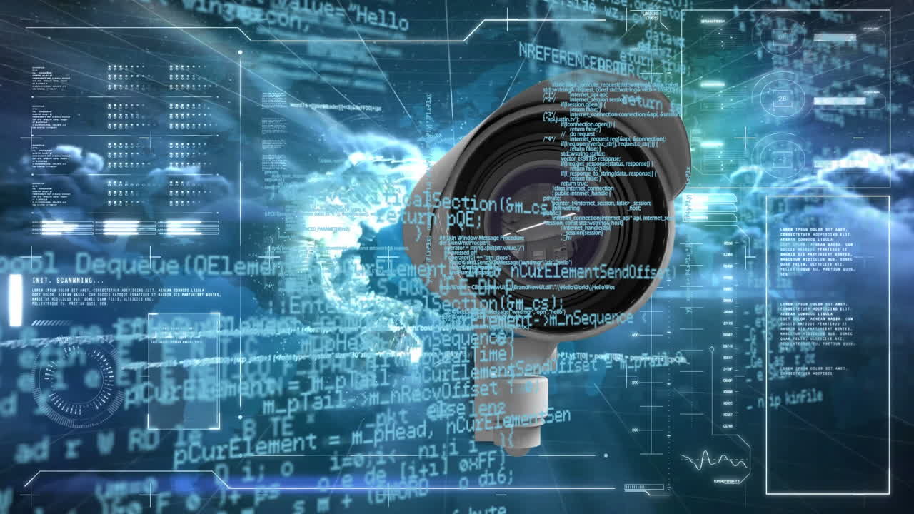 정보와 움직이는 구름과 감시 카메라와의 인터페이스의 애니메이션