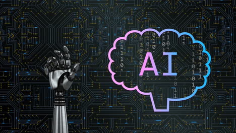 animación del procesamiento de datos sobre el brazo del robot y el fondo oscuro