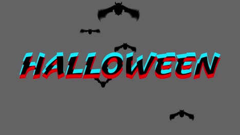 Animation-Von-Halloween-Text-über-Fledermäusen