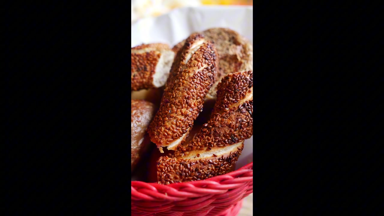 Fresh Turkish Simit Bread in a Red Basket