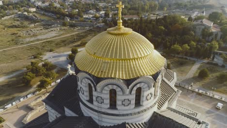 aerial view of a golden domed orthodox cathedral