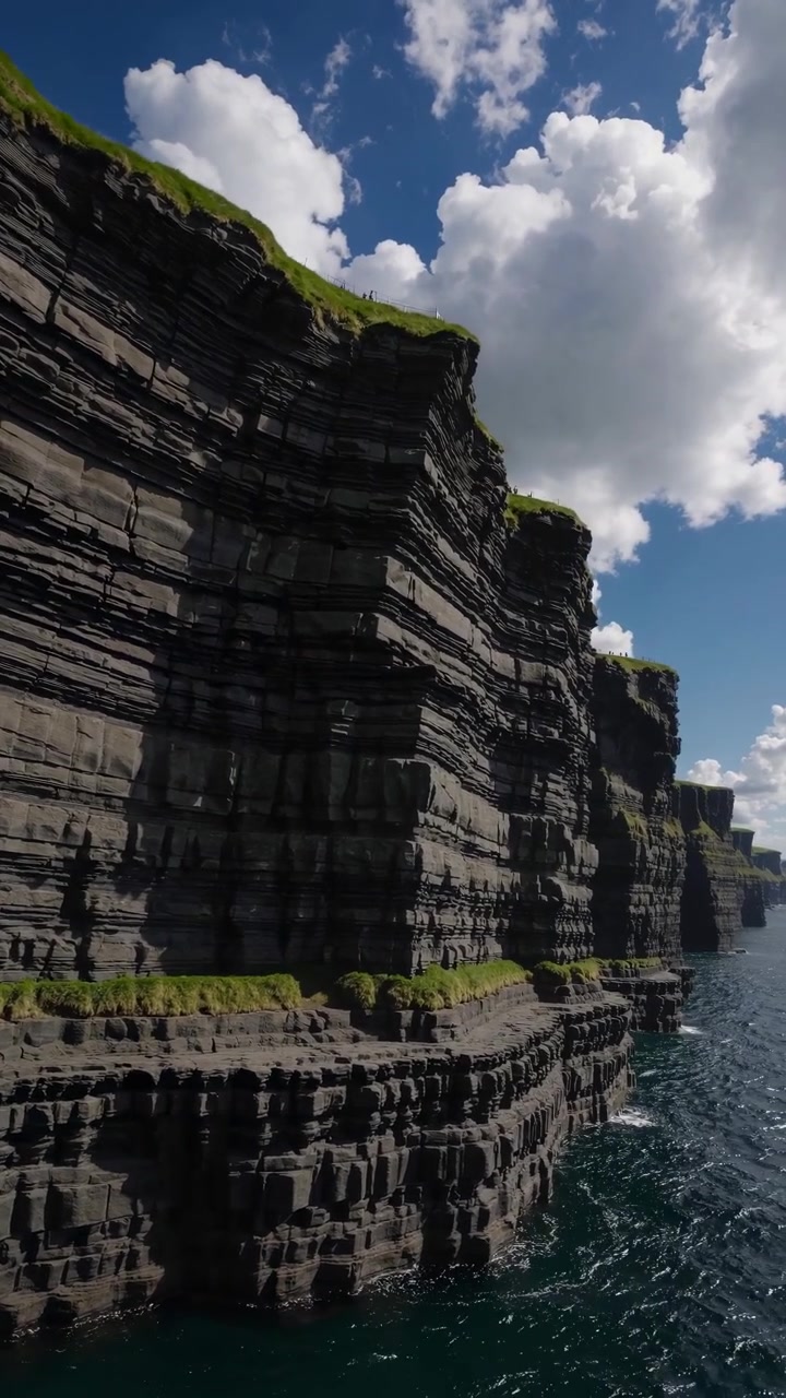 Aerial View of Dramatic Coastal Cliffs and Ocean Waves