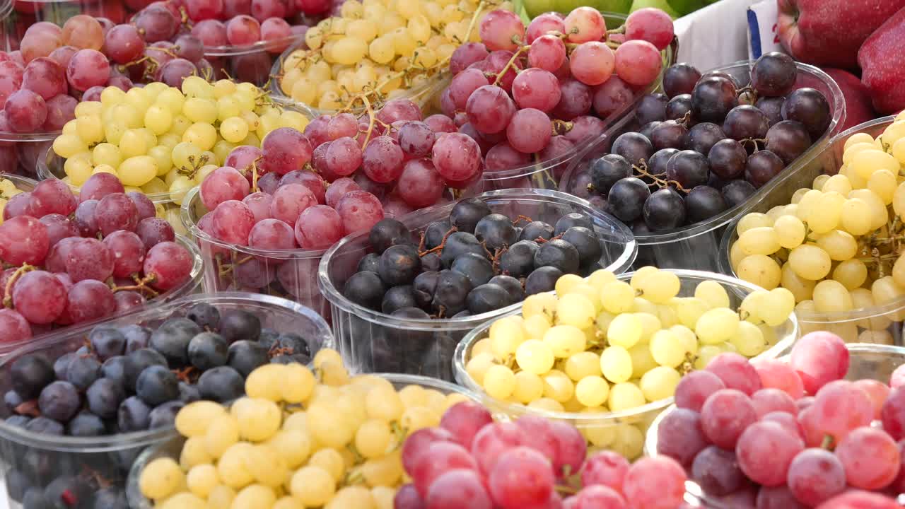 Assortment of Grapes at a Market