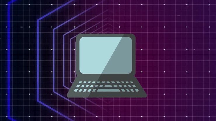 Animation of laptop icon over shapes