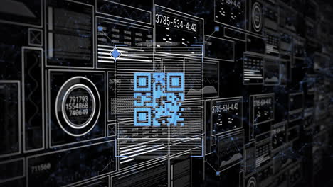 qr code and digital data processing animation over futuristic interface background