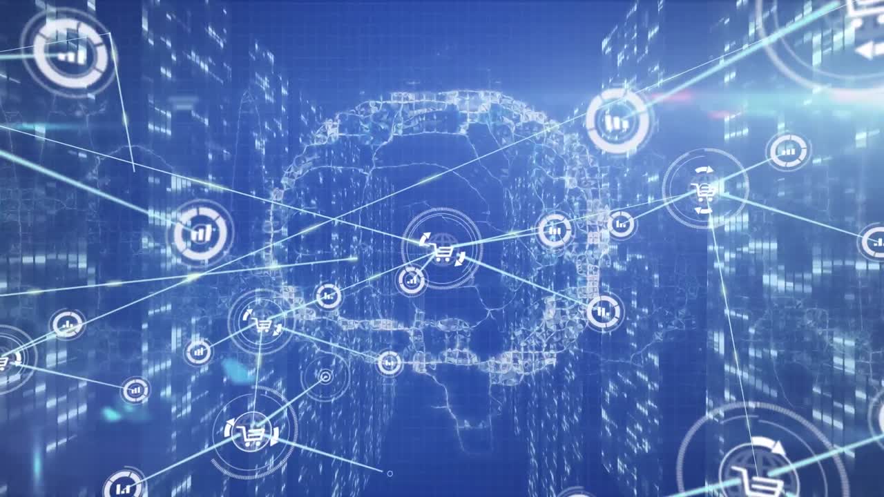 데이터 처리에 대한 아이콘과 연결 네트워크의 애니메이션