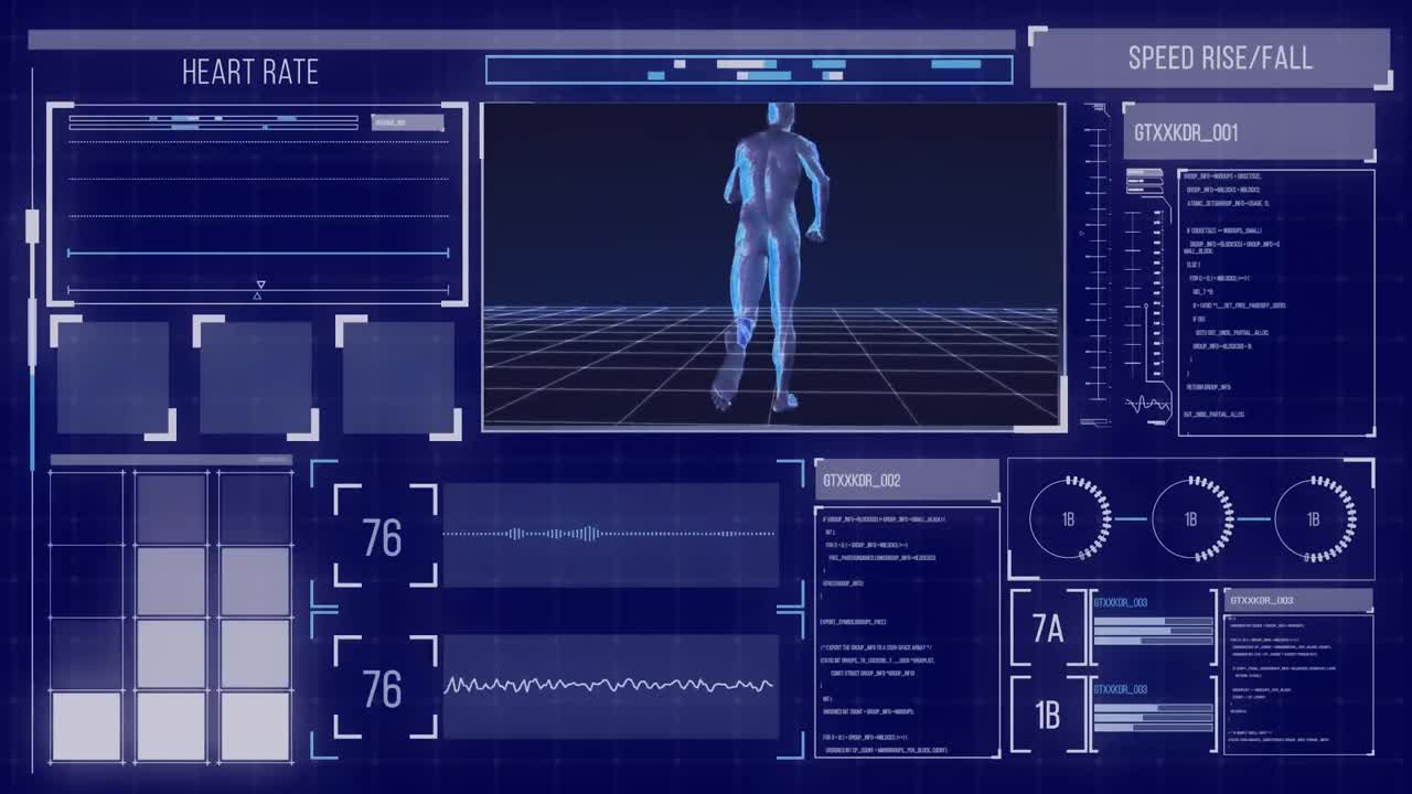 Digital animation of digital interface with medical data processing against blue background