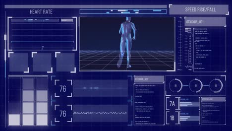 animación digital de la interfaz digital con el procesamiento de datos médicos contra un fondo azul