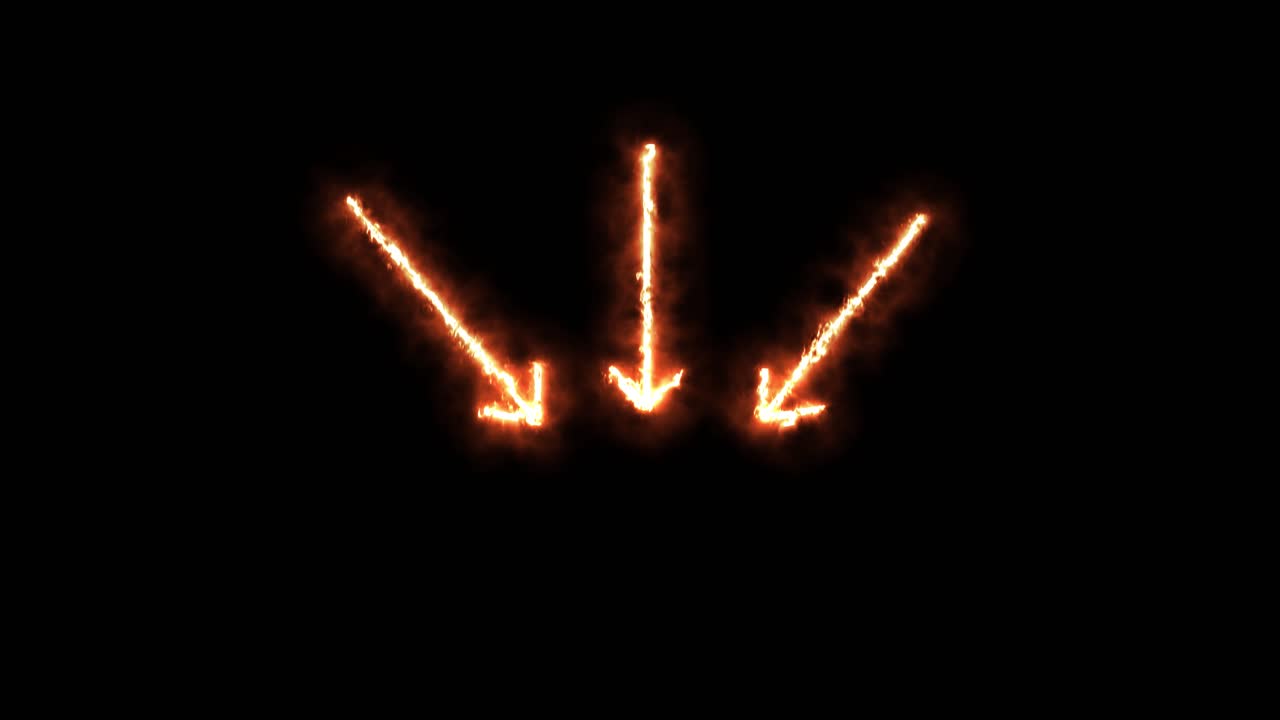 Three glowing fire arrows animate downward with bright trails against a dark, empty background