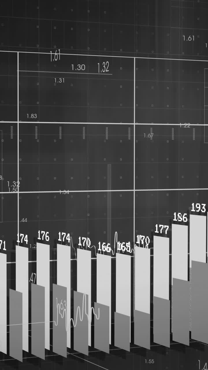 animación del procesamiento de datos financieros y señal de tráfico sobre fondo negro
