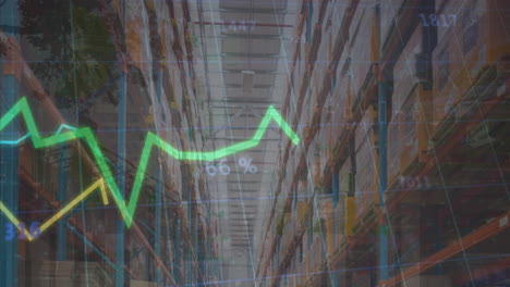 animation of statistics processing with lines over warehouse