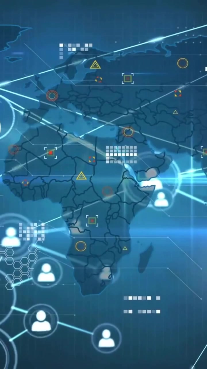 Animation of network of connections with icons over world map