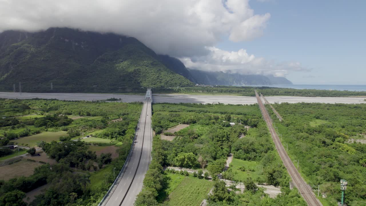 Aerial view of Xincheng Township in Hualien County, Taiwan, entrance to the beautiful Taroko National Park on the east coast of the Island of Taiwan