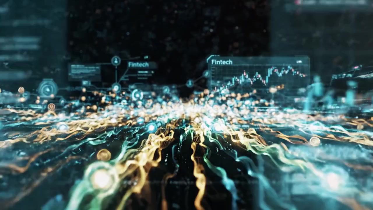 Dynamic Flow of Abstract Digital Data Representing Fintech Innovation: A Vivid Journey Through Transformative Technology Insights and Financial Patterns